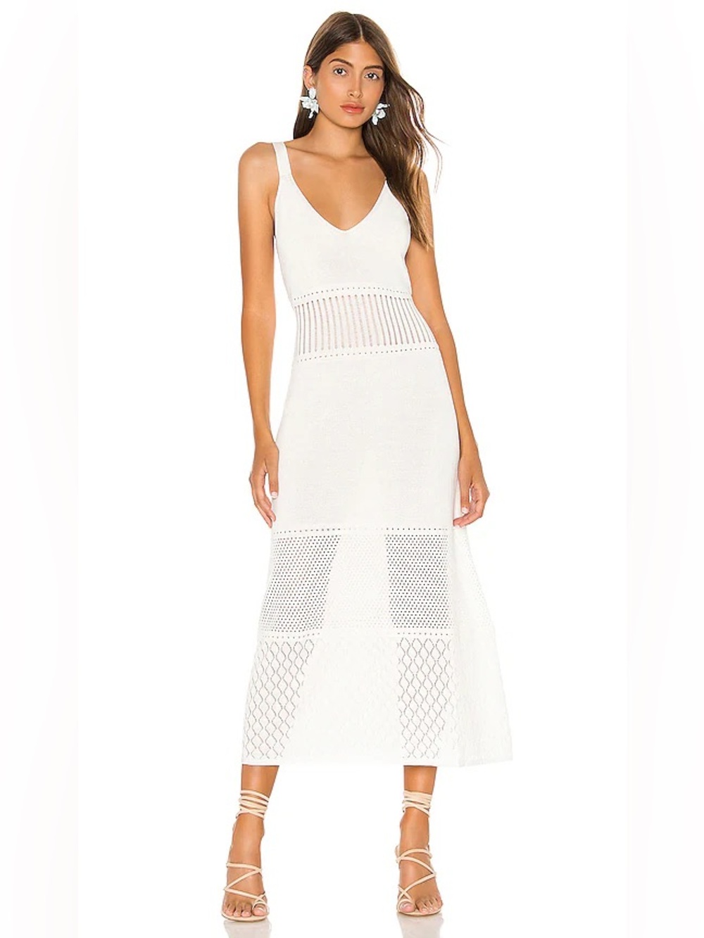 Alexis Rozanna Knit Dress White Midi Length Revolve Size Large EUC